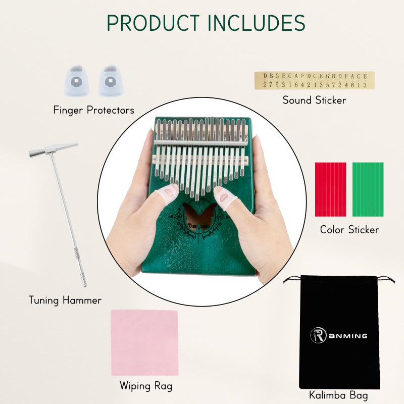 RANMING 17 Key Kalimba Thumb Piano Solid Wood Mahogany Kalimba with Tuning Hammer & Study Guide Portable Mbira for Adults Unique Gift for Music Lovers - Image 4